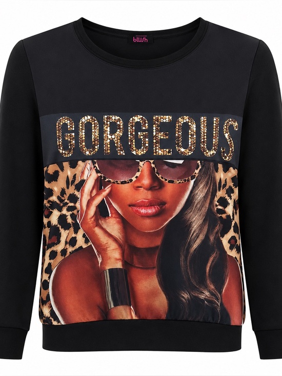 Blush Tops - Gorgeous Leopard Print "Gorgeous" Graphic Sweatshirt By Blush Black & Multicolor